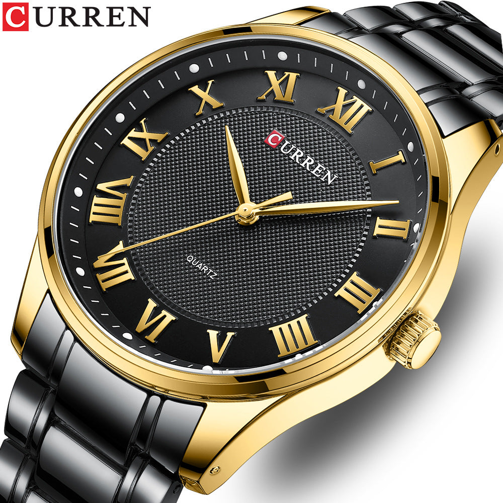 Reloj de negocios con correa de acero, reloj de cuarzo informal y elegante.
