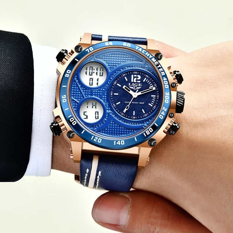 Reloj electrónico Lige Business con doble pantalla, multifunción, económico, deportivo e impermeable para hombre.