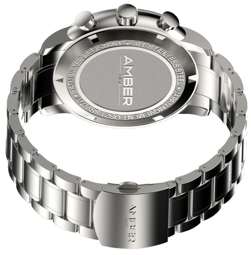Reloj cronógrafo de cuarzo Amber Time con correa de acero inoxidable y resistencia al agua de 50 m.