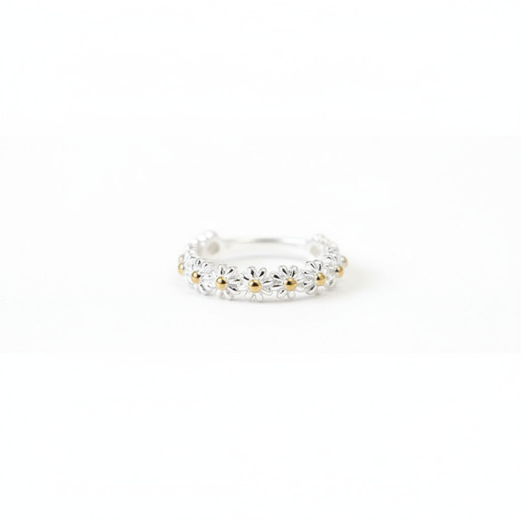Anillo ajustable pequeño con forma de margarita, anillo de flor, anillo mini moderno, anillo delicado y sofisticado para el pulgar.