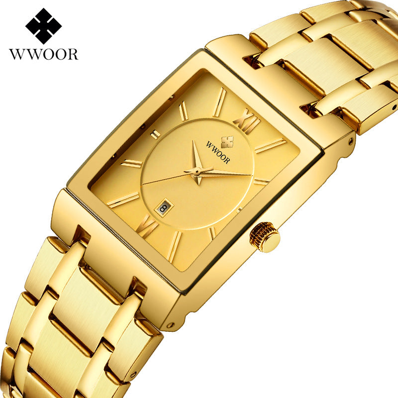 Reloj de cuarzo para hombre, totalmente automático, no mecánico, con correa cuadrada de acero y correa de cuarzo, resistente al agua.