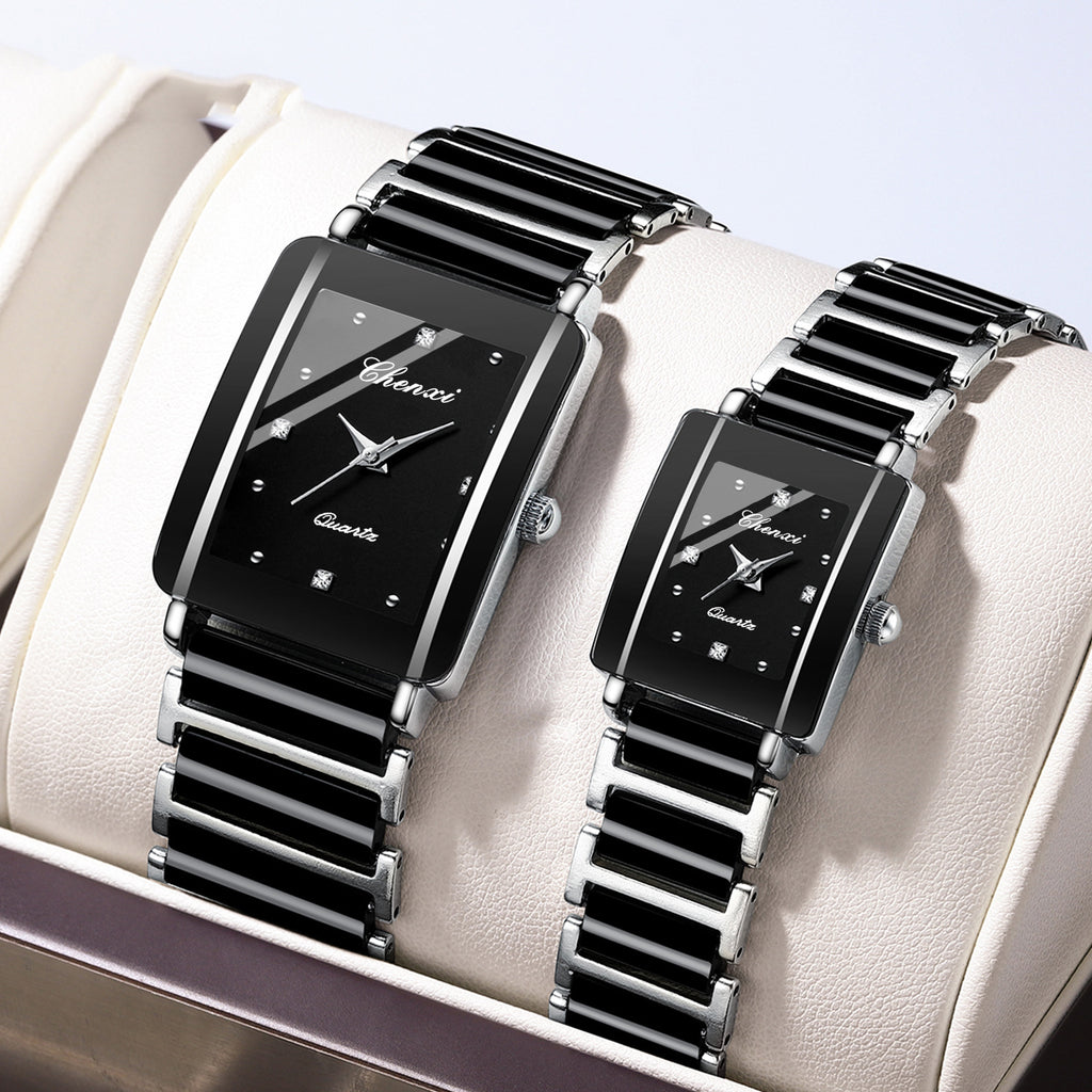 Reloj de pareja cuadrado para mujer y hombre, de cerámica y cuarzo.