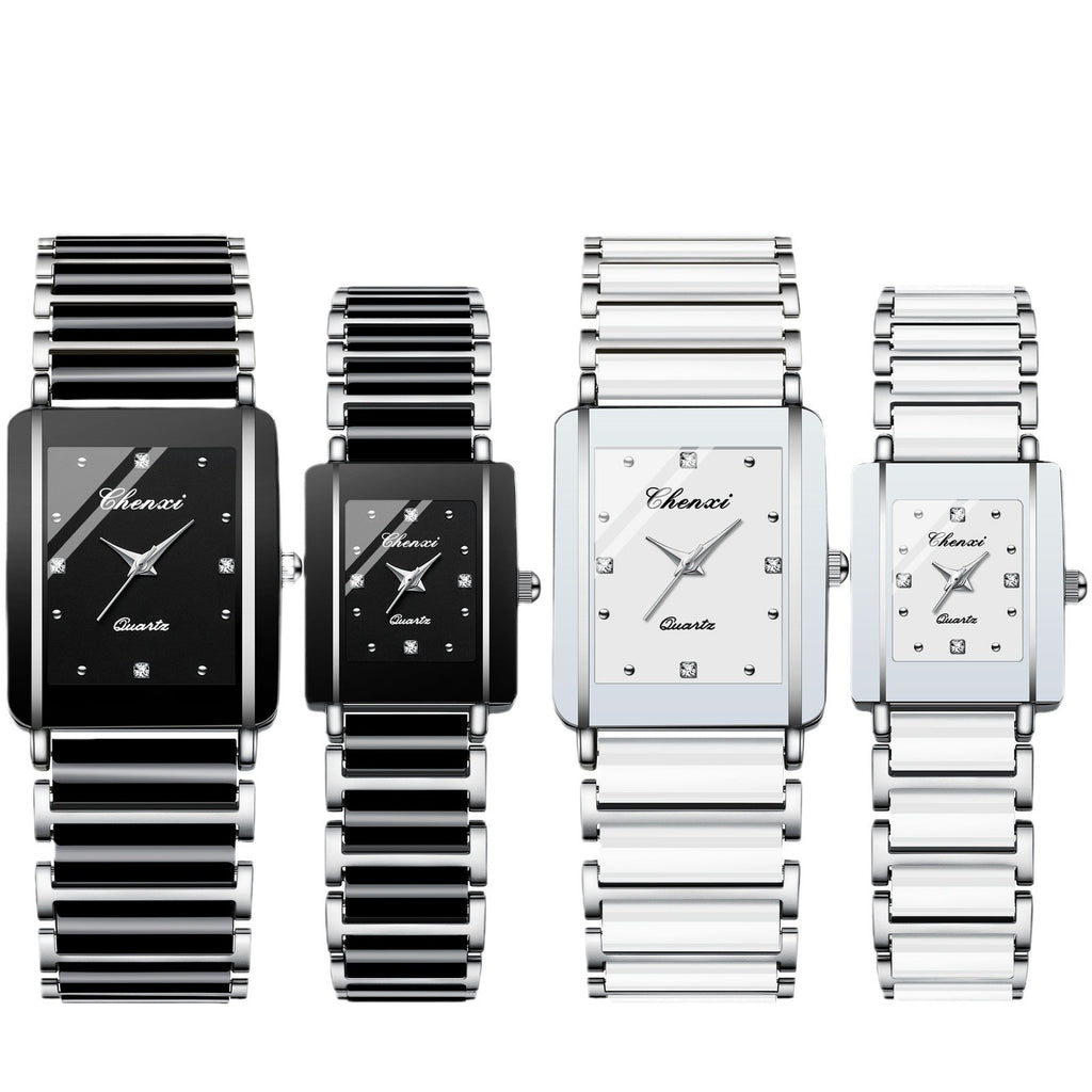 Reloj de pareja cuadrado para mujer y hombre, de cerámica y cuarzo.