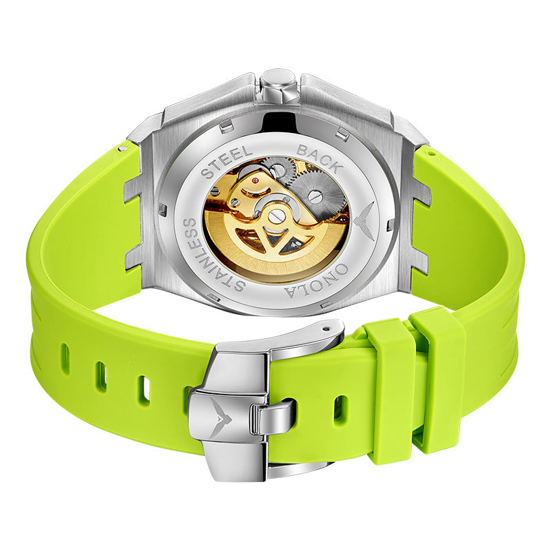 Reloj mecánico totalmente automático para hombre, moderno, con correa de silicona multicolor y resistente al agua.