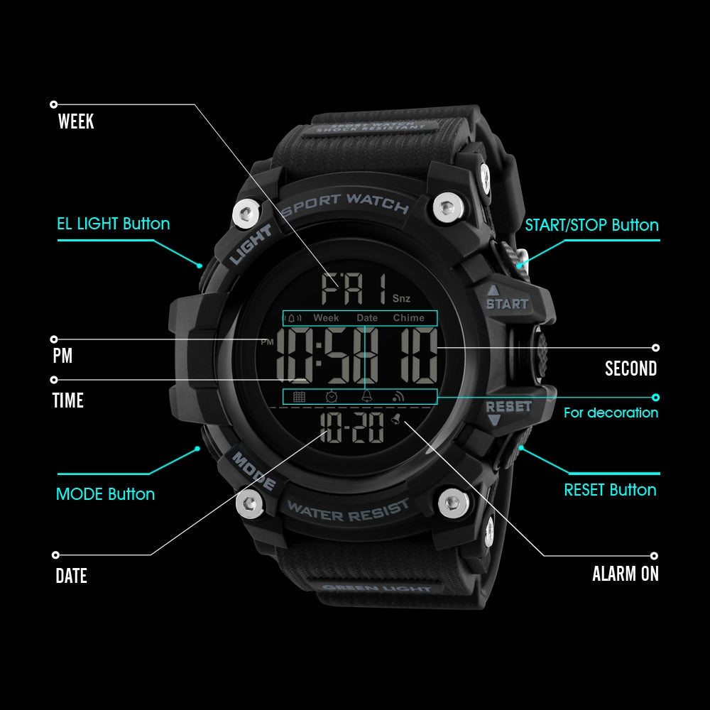 Reloj deportivo con cronómetro y cuenta regresiva SKMEI 1384 para hombre, de marca de lujo, resistente al agua, con LED, electrónico digital.