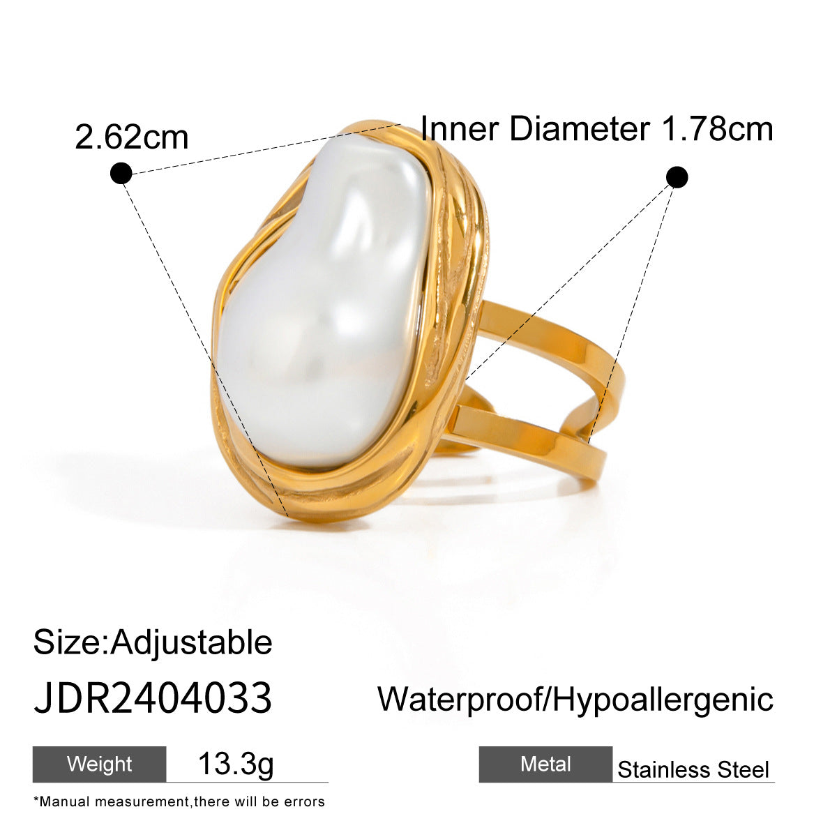 Anillo abierto de acero inoxidable para mujer.
