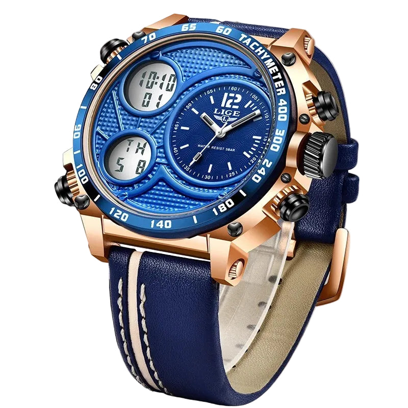 Reloj electrónico Lige Business con doble pantalla, multifunción, económico, deportivo e impermeable para hombre.