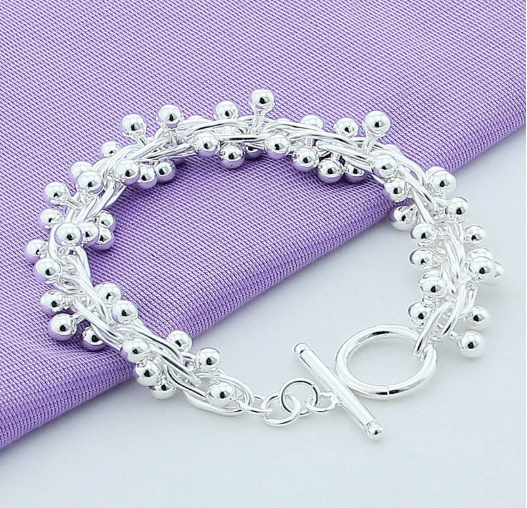 Plata esterlina 925, pulsera de plata maciza 925 con dije de uva, ideales como regalo.