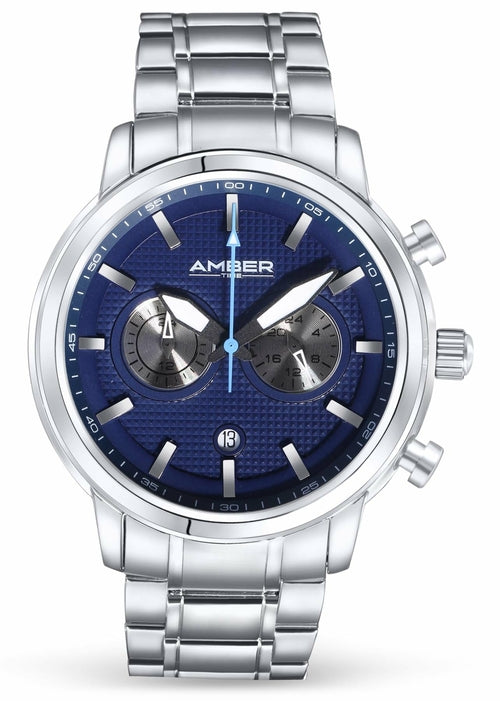 Reloj cronógrafo de cuarzo Amber Time con correa de acero inoxidable y resistencia al agua de 50 m.