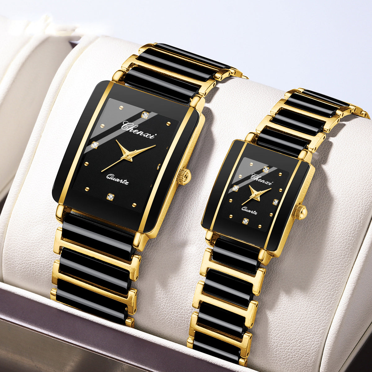 Reloj de pareja cuadrado para mujer y hombre, de cerámica y cuarzo.