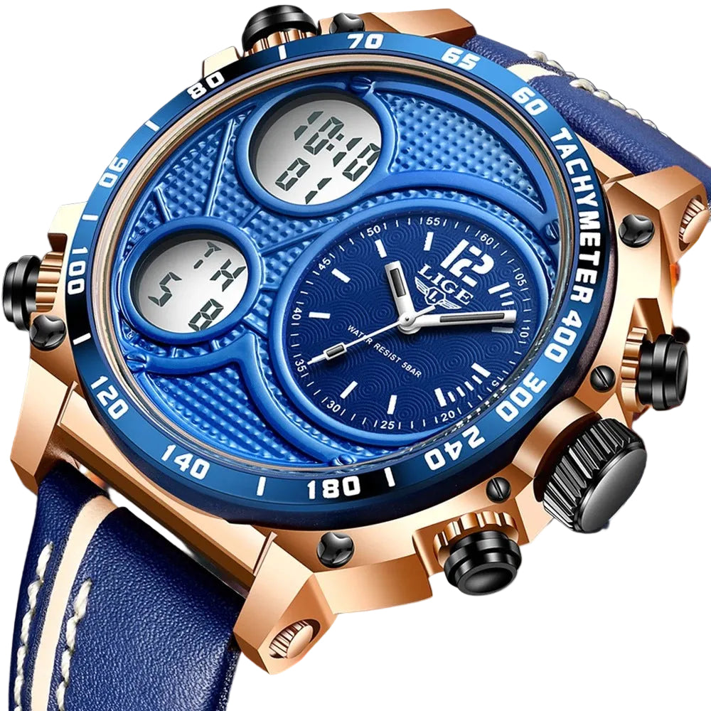 Reloj electrónico Lige Business con doble pantalla, multifunción, económico, deportivo e impermeable para hombre.