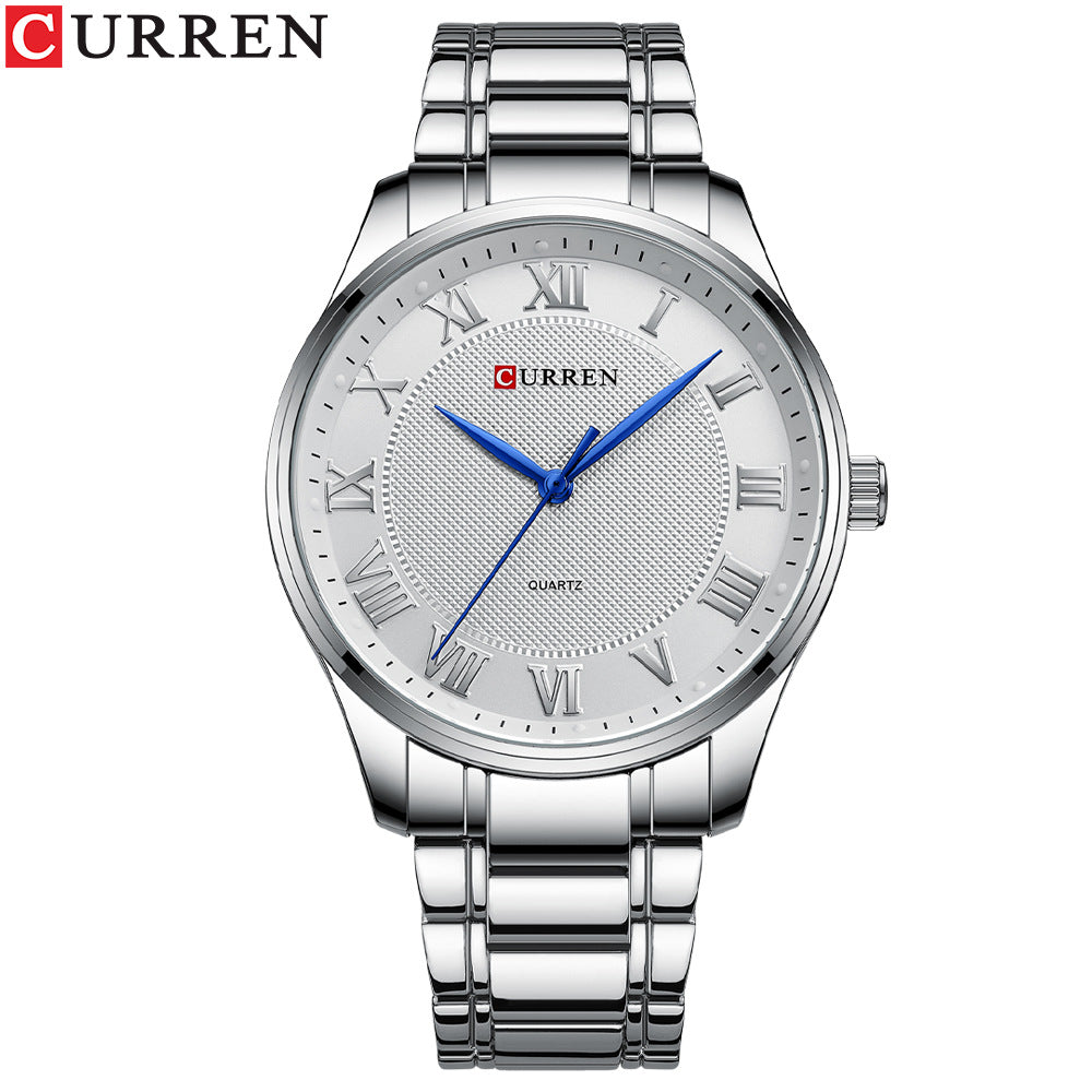 Reloj de negocios con correa de acero, reloj de cuarzo informal y elegante.