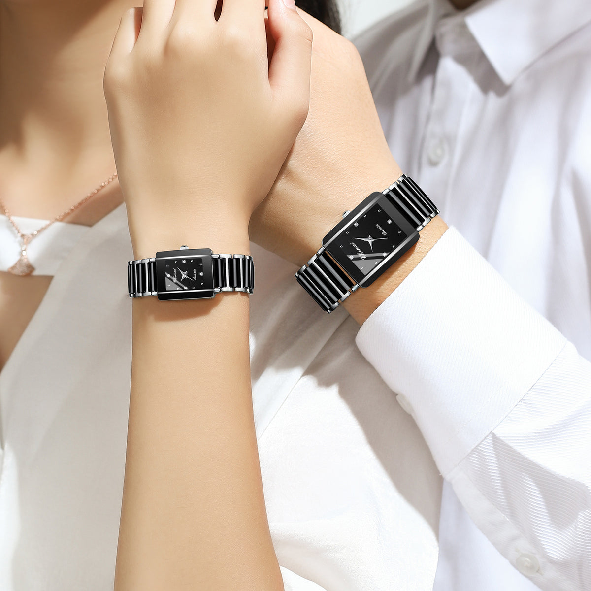 Reloj de pareja cuadrado para mujer y hombre, de cerámica y cuarzo.