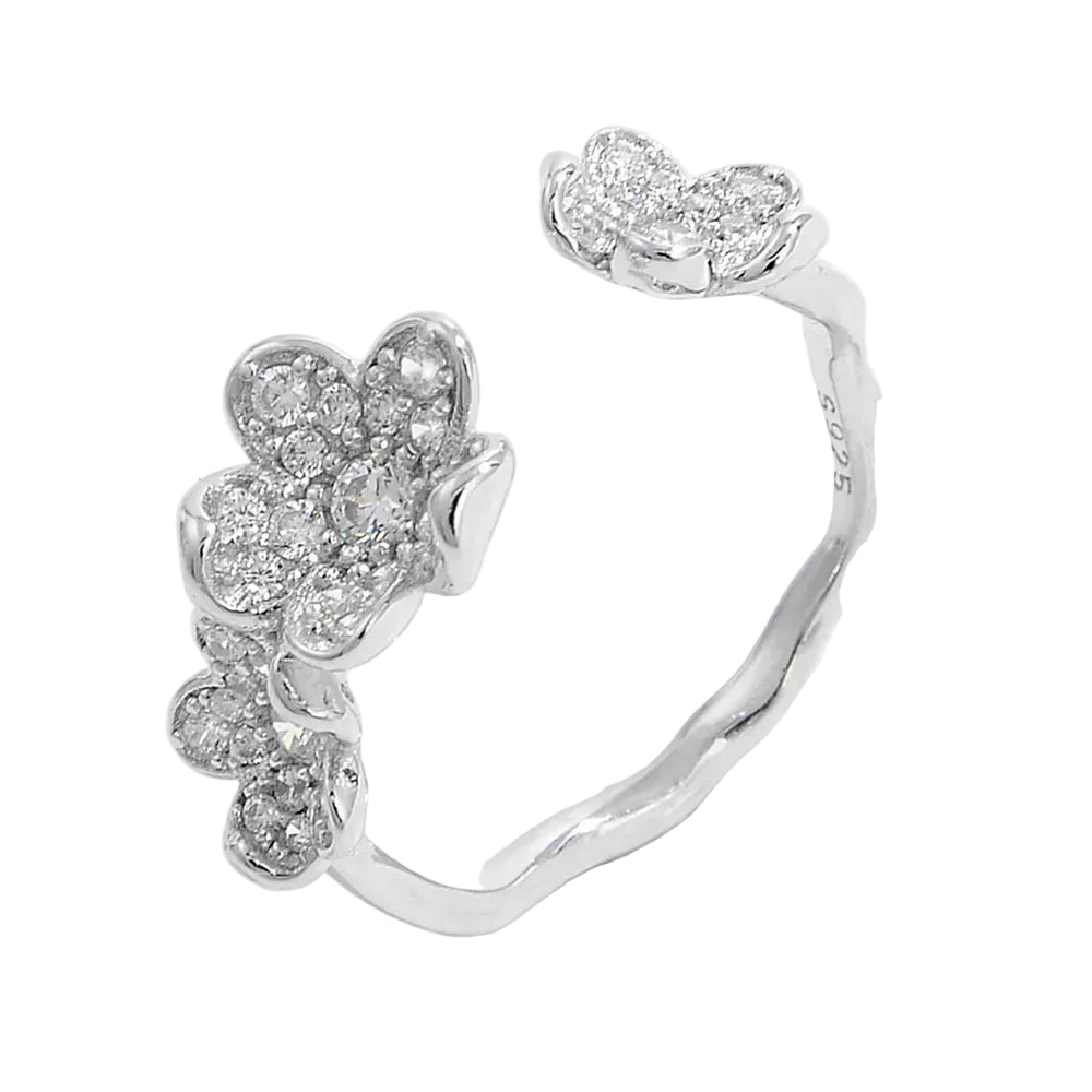 Anillo abierto de plata de ley 925 con circonitas incrustadas