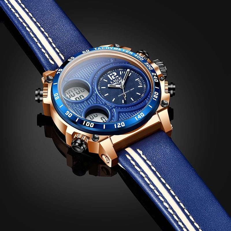 Reloj electrónico Lige Business con doble pantalla, multifunción, económico, deportivo e impermeable para hombre.