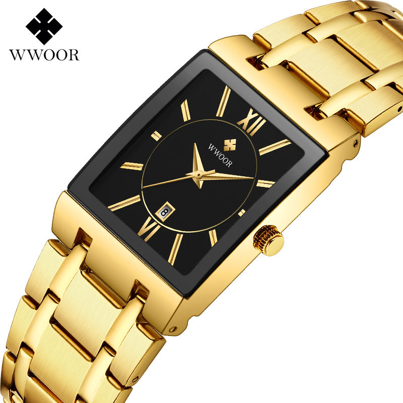 Reloj de cuarzo para hombre, totalmente automático, no mecánico, con correa cuadrada de acero y correa de cuarzo, resistente al agua.