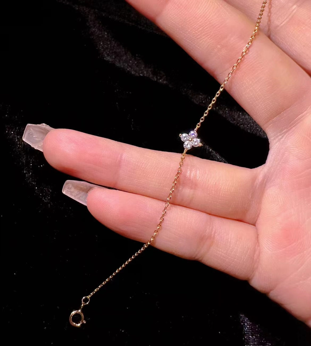 Pulsera de plata de ley 925 con flor y circonitas, chapada en oro de 14k.