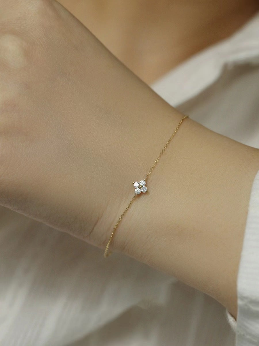 Pulsera de plata de ley 925 con flor y circonitas, chapada en oro de 14k.