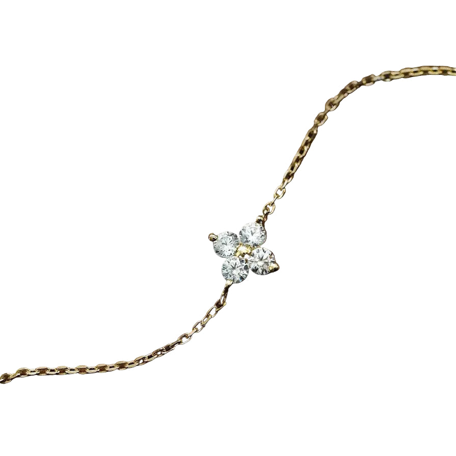 Pulsera de plata de ley 925 con flor y circonitas, chapada en oro de 14k.