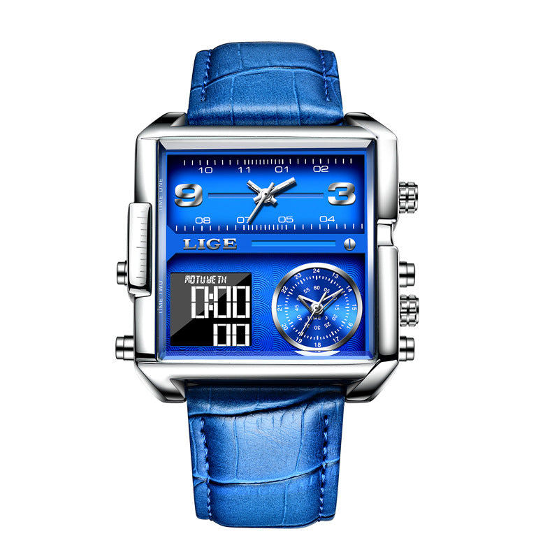 Reloj electrónico de cuarzo Lige New con doble pantalla para hombre, resistente al agua, multifunción, de cuarzo.