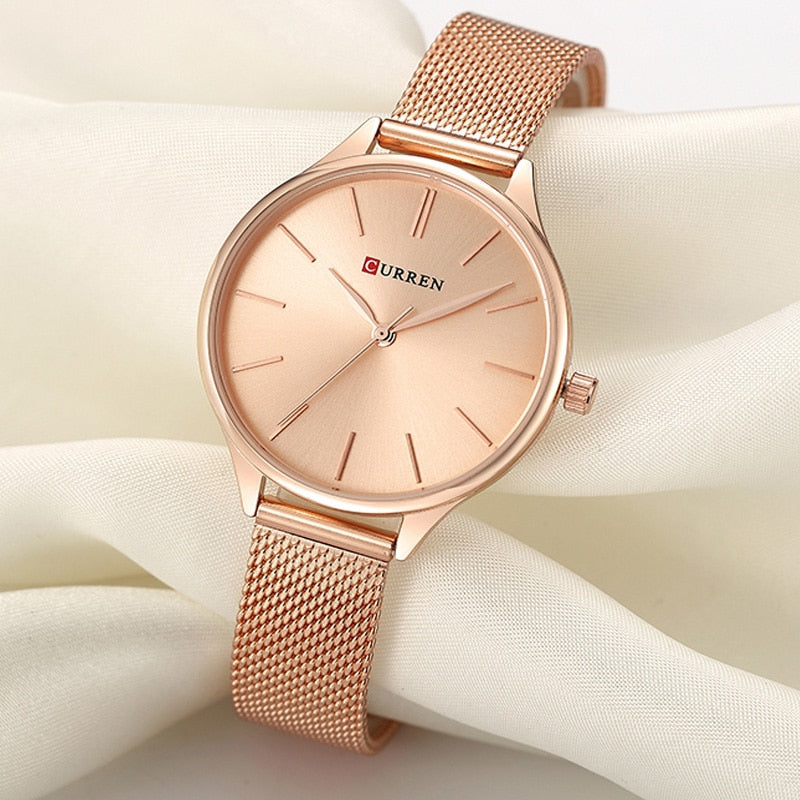Reloj de pulsera para mujer CURREN, reloj de pulsera para mujer, reloj de acero milanés, oro rosa para mujer.