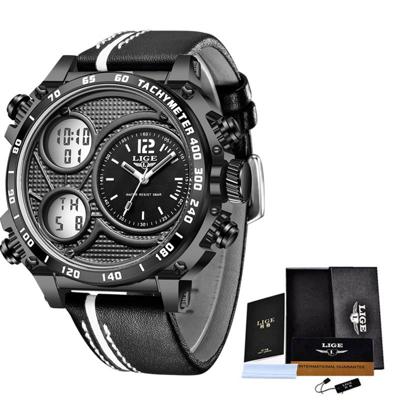 Reloj electrónico Lige Business con doble pantalla, multifunción, económico, deportivo e impermeable para hombre.