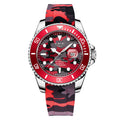 Reloj de cuarzo LIGE para hombre, resistente al agua hasta 30 m, con correa de silicona con estampado de camuflaje.
