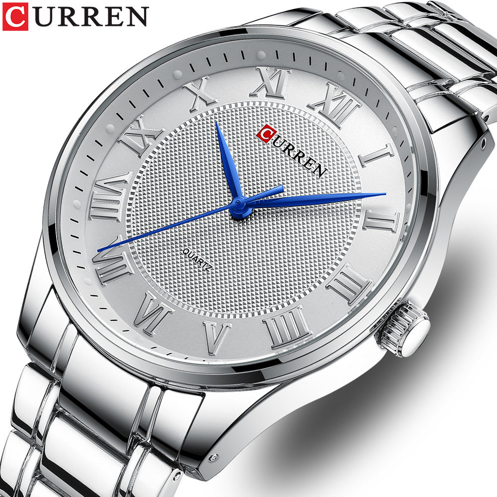 Reloj de negocios con correa de acero, reloj de cuarzo informal y elegante.