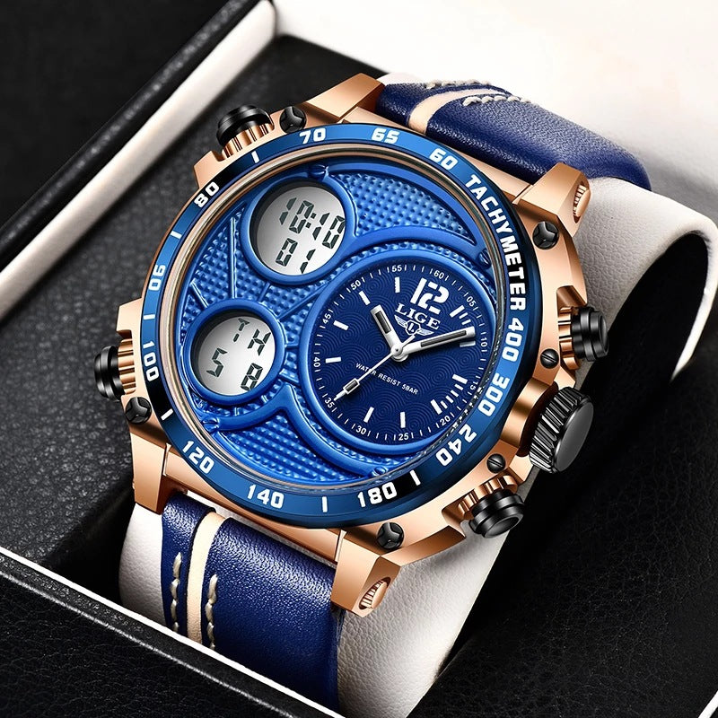 Reloj electrónico Lige Business con doble pantalla, multifunción, económico, deportivo e impermeable para hombre.