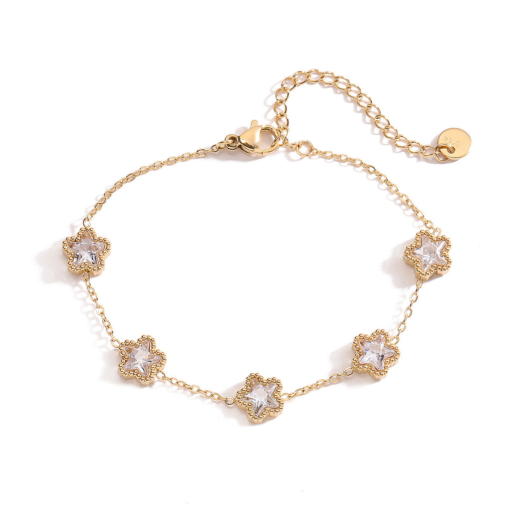Pulsera de acero titanio con circonitas para mujer, joyería exclusiva, versátil y resistente al color.