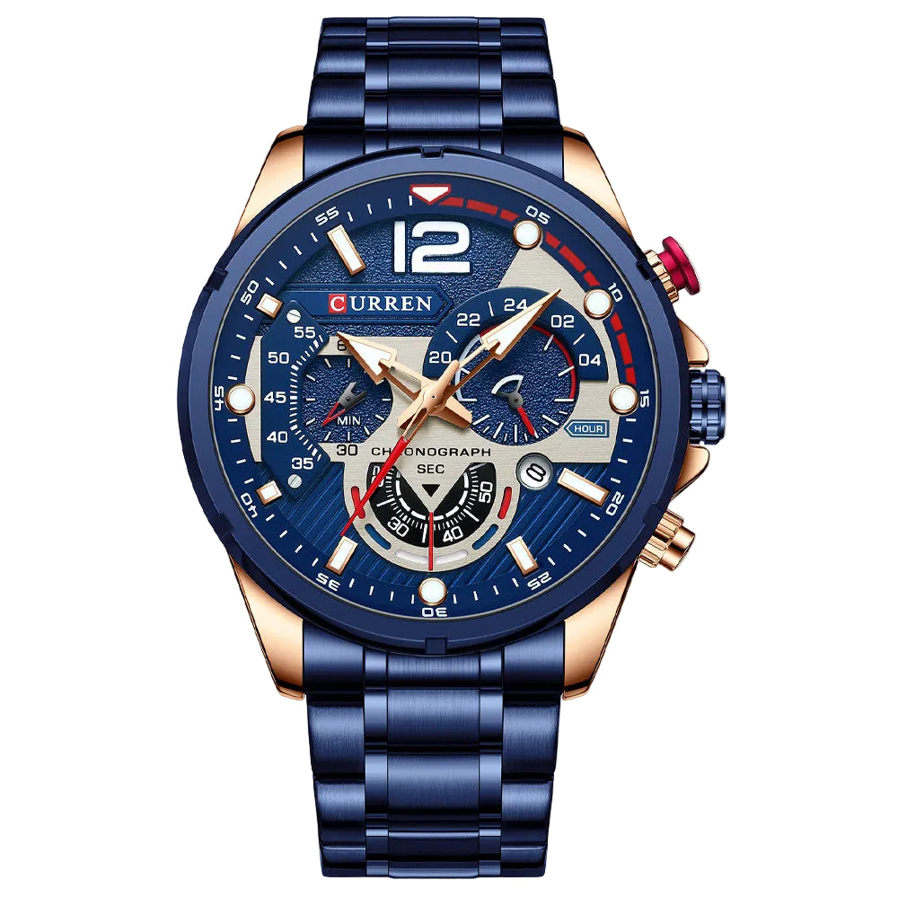 Reloj de hombre con calendario, reloj de hombre con correa de acero de seis pines, reloj de cuarzo, reloj deportivo para hombre.