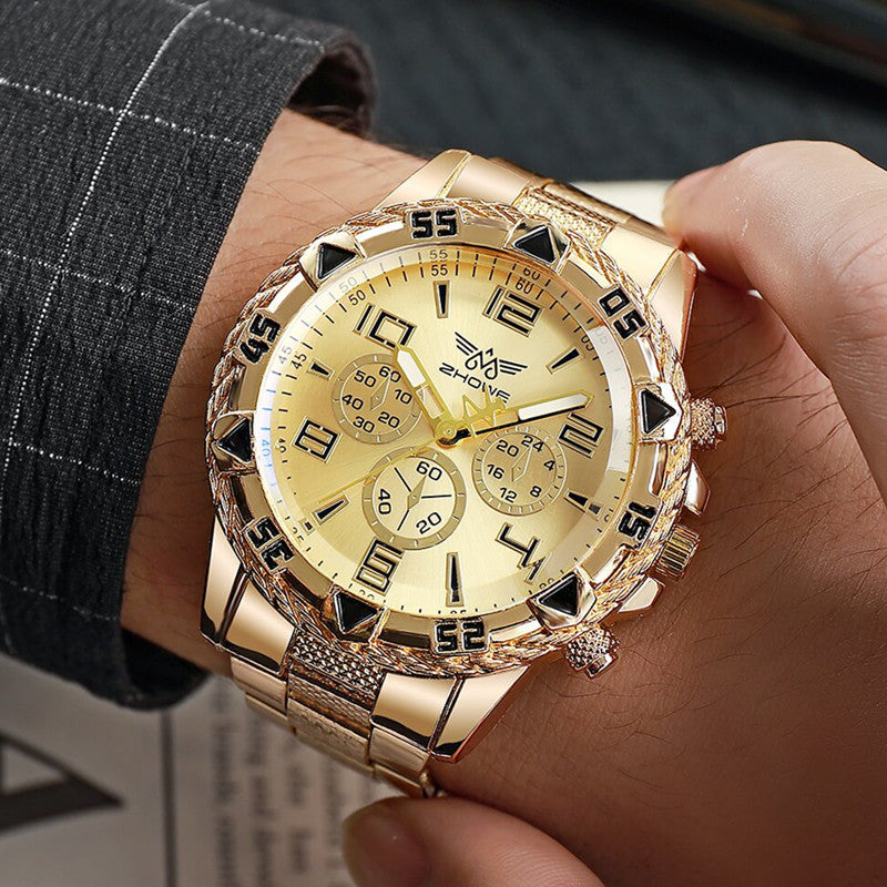 Reloj casual para hombre, correa de acero, movimiento de cuarzo, esfera grande.