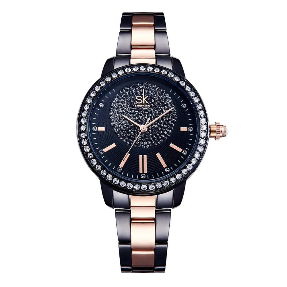 Reloj de oro rosa de cuarzo, relojes de pulsera de cristal de marca superior para mujer.