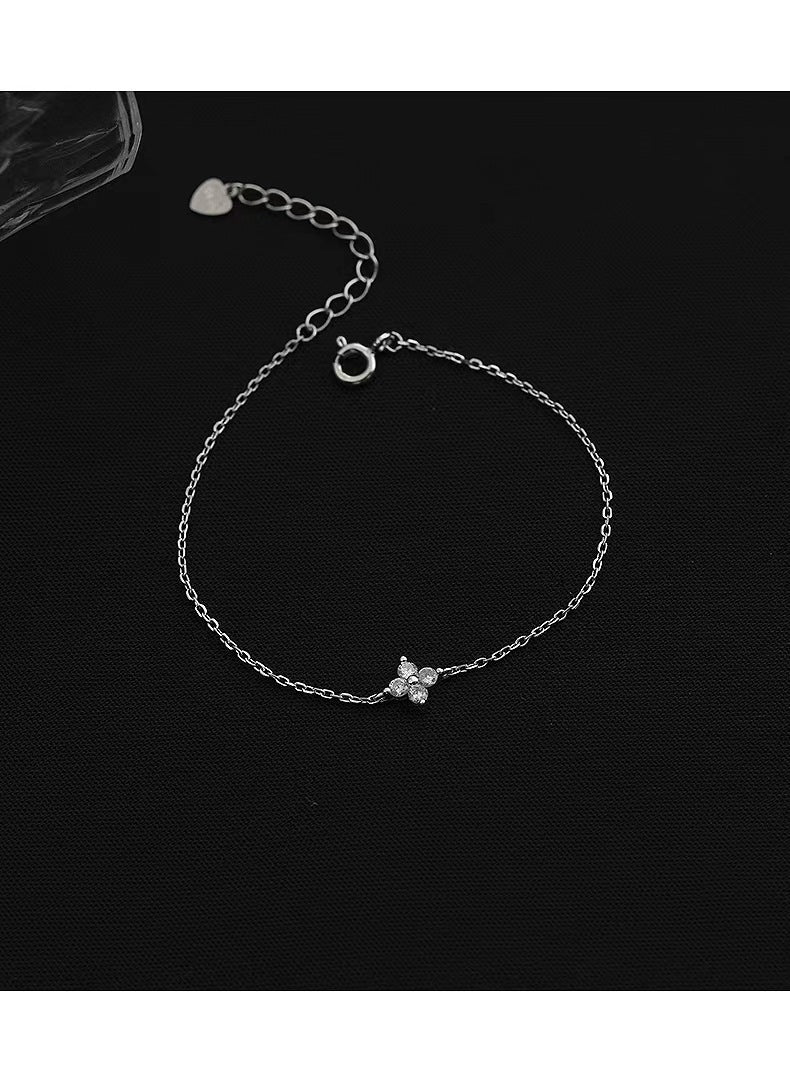 Pulsera de plata de ley 925 con flor y circonitas, chapada en oro de 14k.