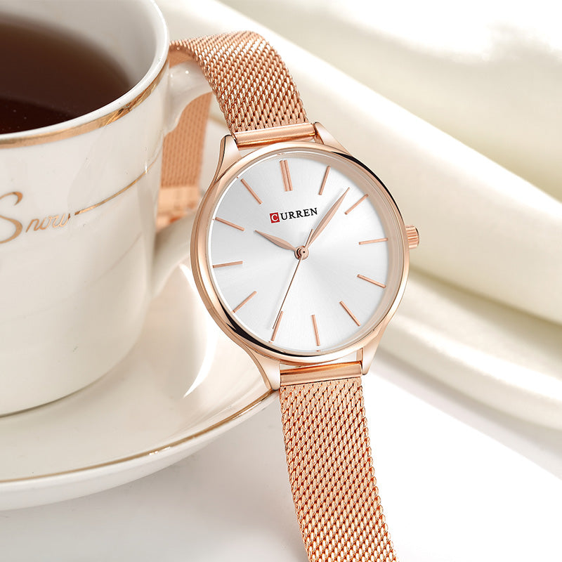 Reloj de pulsera para mujer CURREN, reloj de pulsera para mujer, reloj de acero milanés, oro rosa para mujer.