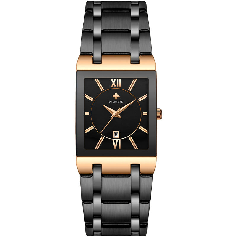 Reloj de cuarzo para hombre, totalmente automático, no mecánico, con correa cuadrada de acero y correa de cuarzo, resistente al agua.