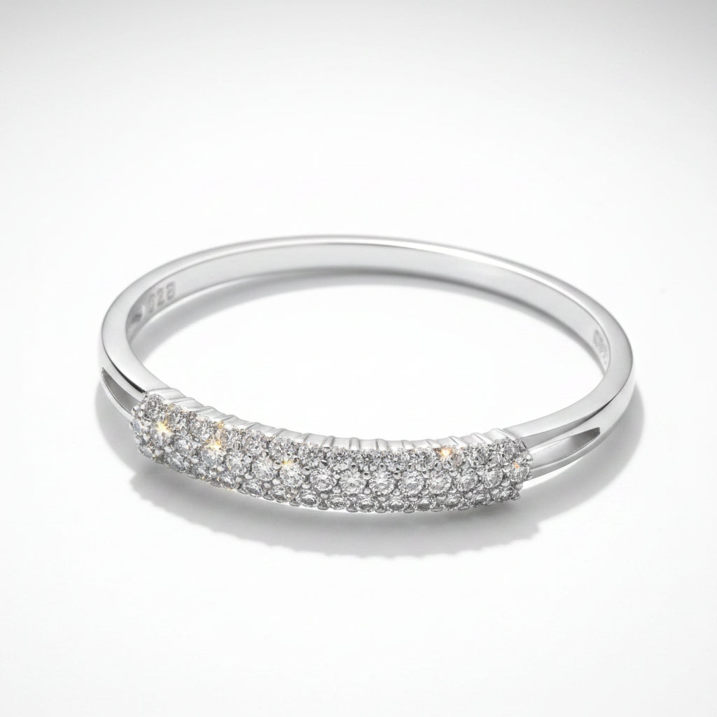 TS043 - Rhodium 925 Sterling Silver Ring with AAA Grade CZ  in Clear